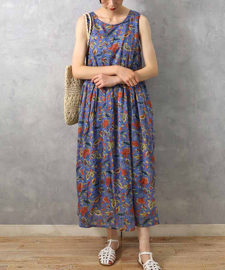 ≪SALE≫袖なし総柄ワンピース25NO1