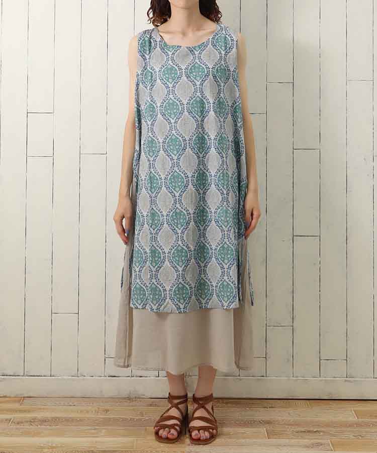 ≪SALE≫袖なしオリエンタル柄ワンピース