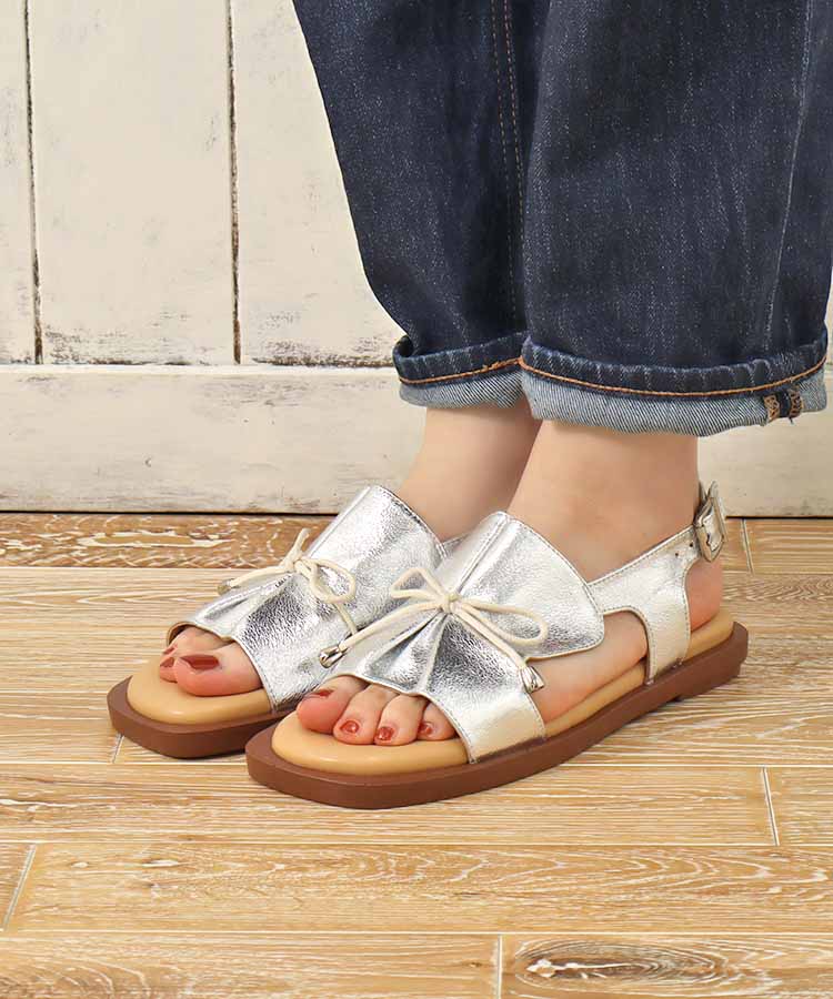 ≪SALE≫リボンギャザーサンダル