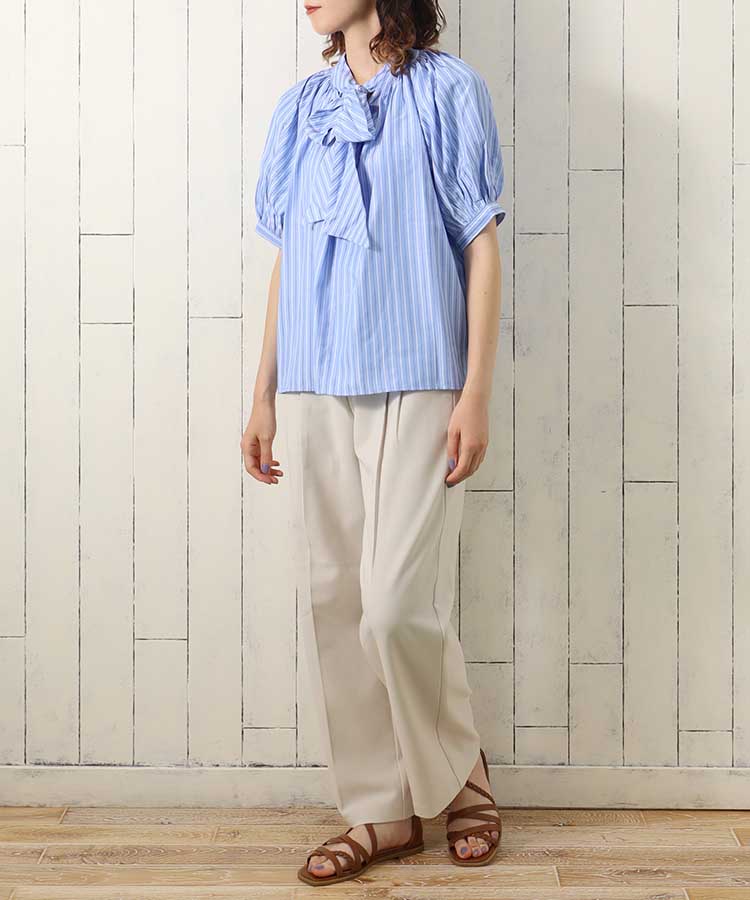 ツイスト半袖ブラウス KOEISTORE ブラウス レディース 春 夏 春夏 白 黒 紺 シャツ 七