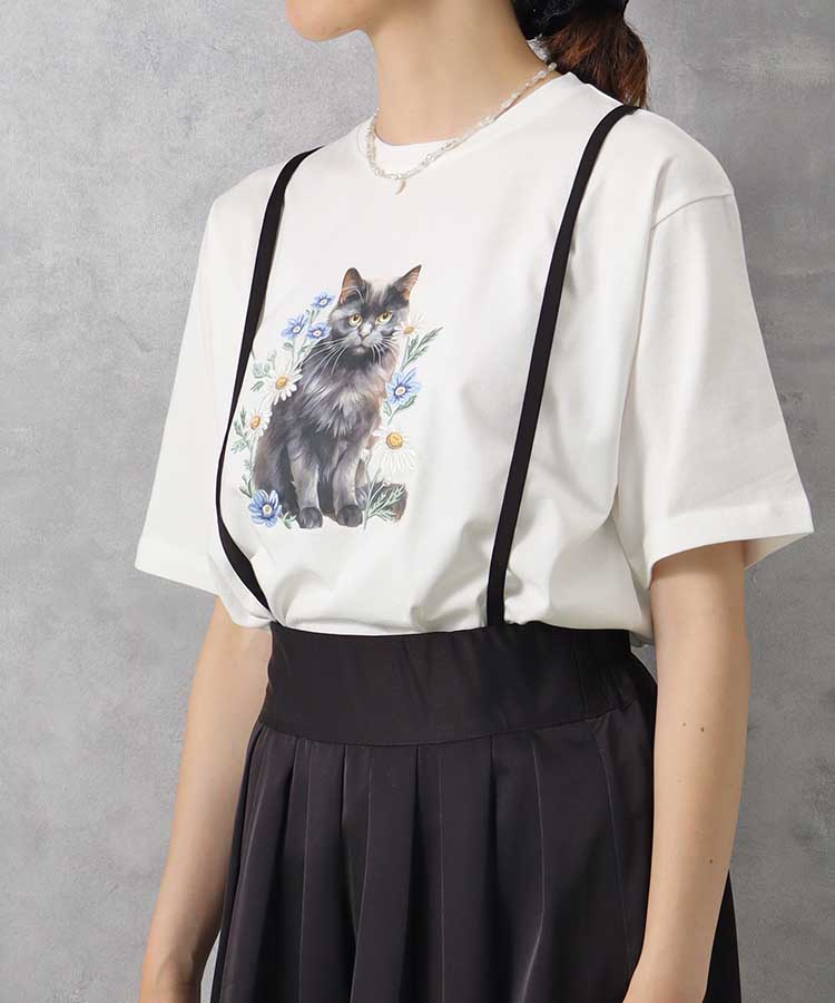 le petaleクロネコフラワー刺繍Tシャツ