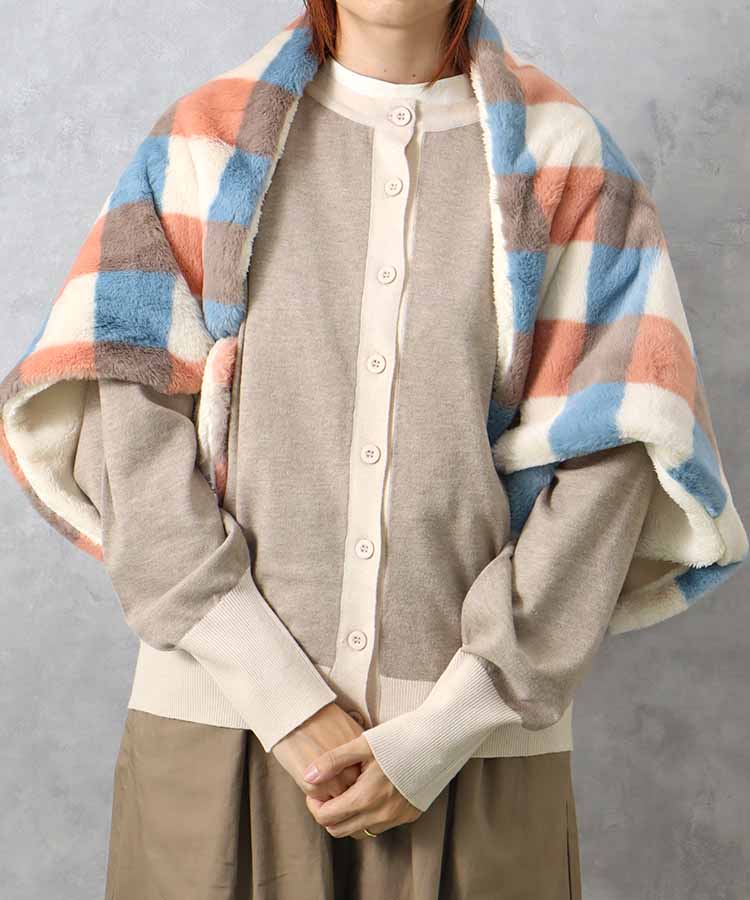 チェック柄エコファー裏ボアブランケット