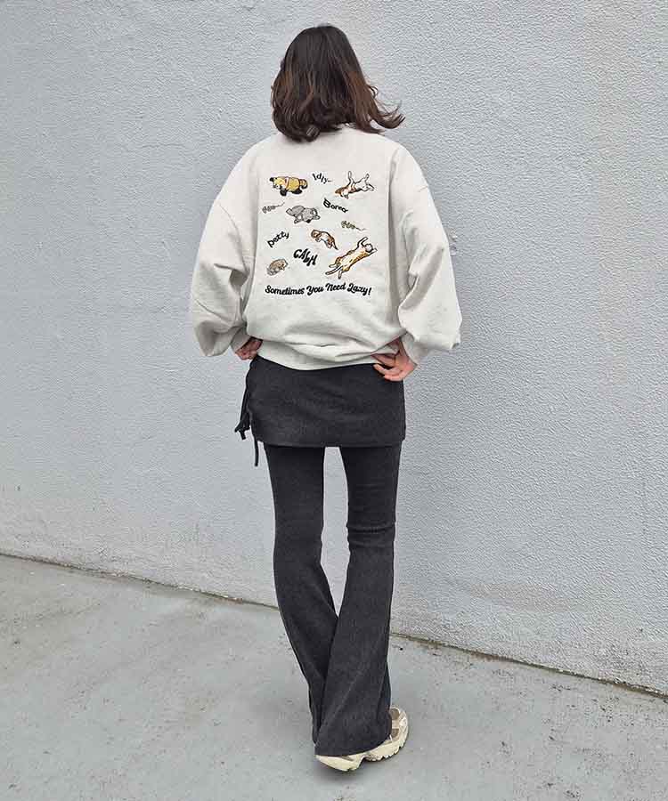 Lazyアニマル刺繍トレーナー