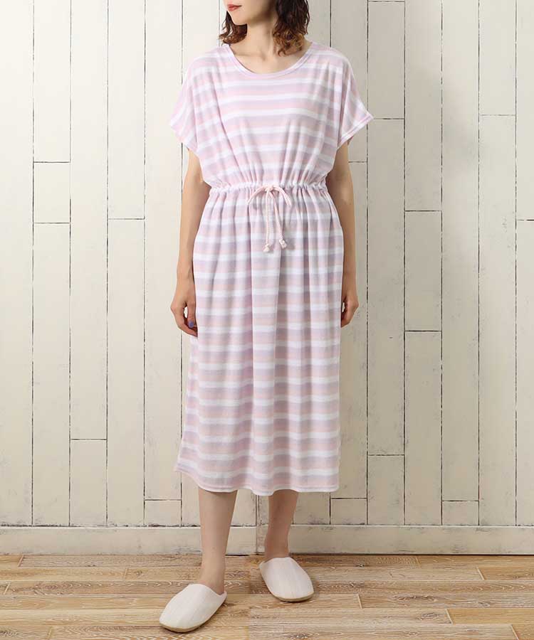 ≪SALE≫パイルボーダールームワンピ