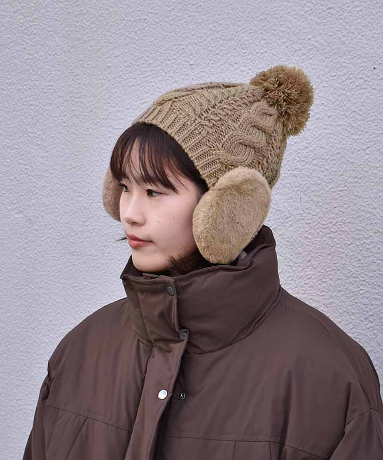 ファー付耳あてニット帽