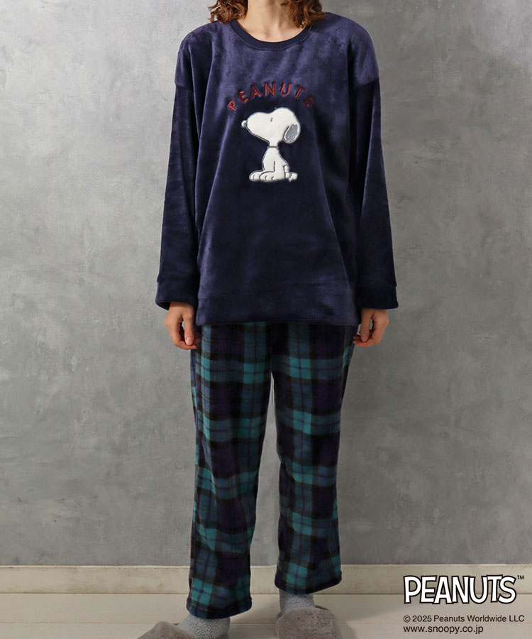 スヌーピーチェックルームウェア上下セット