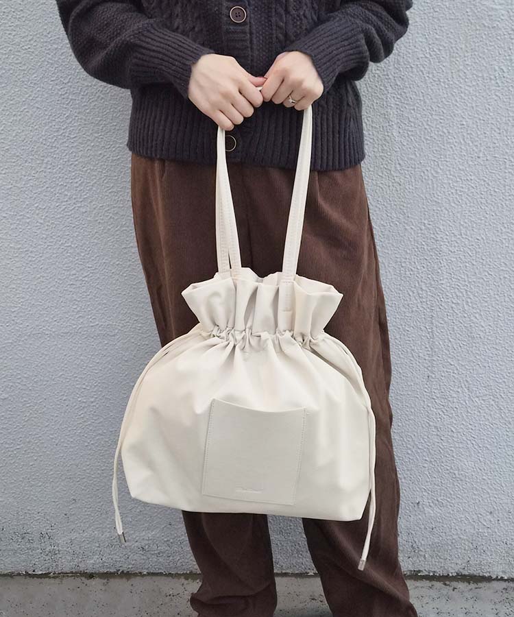 巾着フロントポケットトート