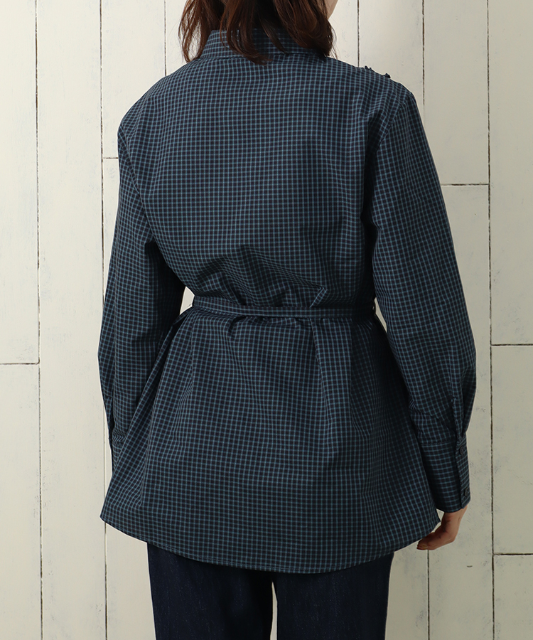 le petaleフリルラインチェックブラウス