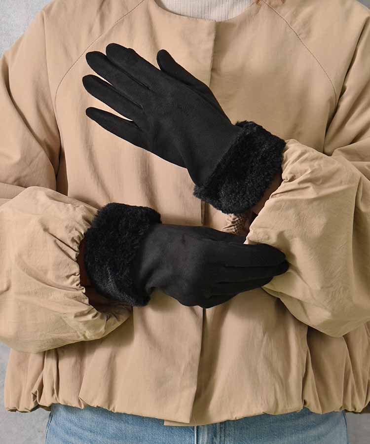 フェイクスエード指フードファーグローブ