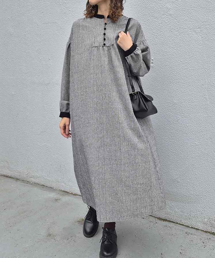 カフタンチェックワンピース