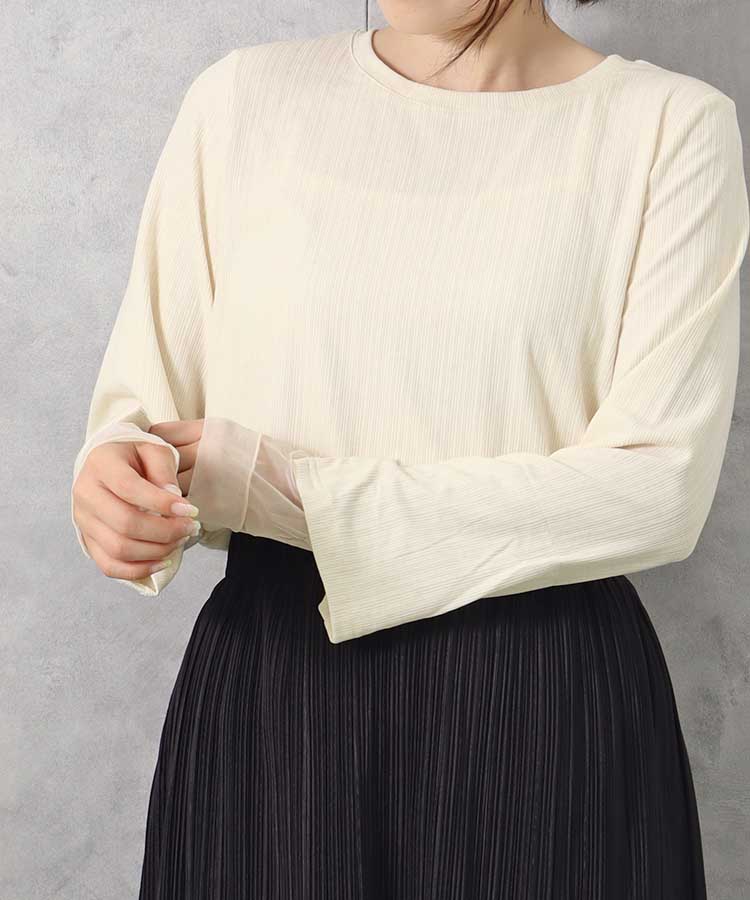 ≪SALE≫【WEB限定】袖スリットチュールカットトップス