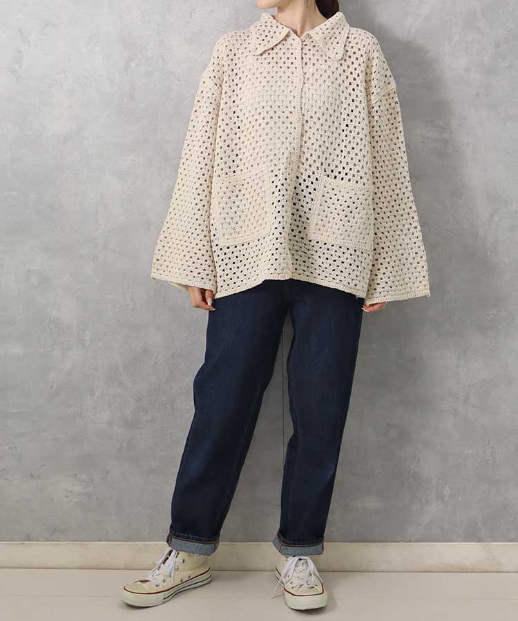 ≪SALE≫【WEB限定】クロシェシャツカラートップス