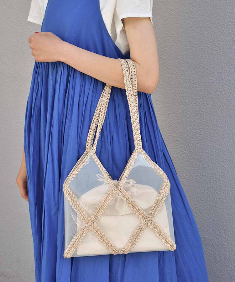 クロシェ編みクリアビニールトートバッグ