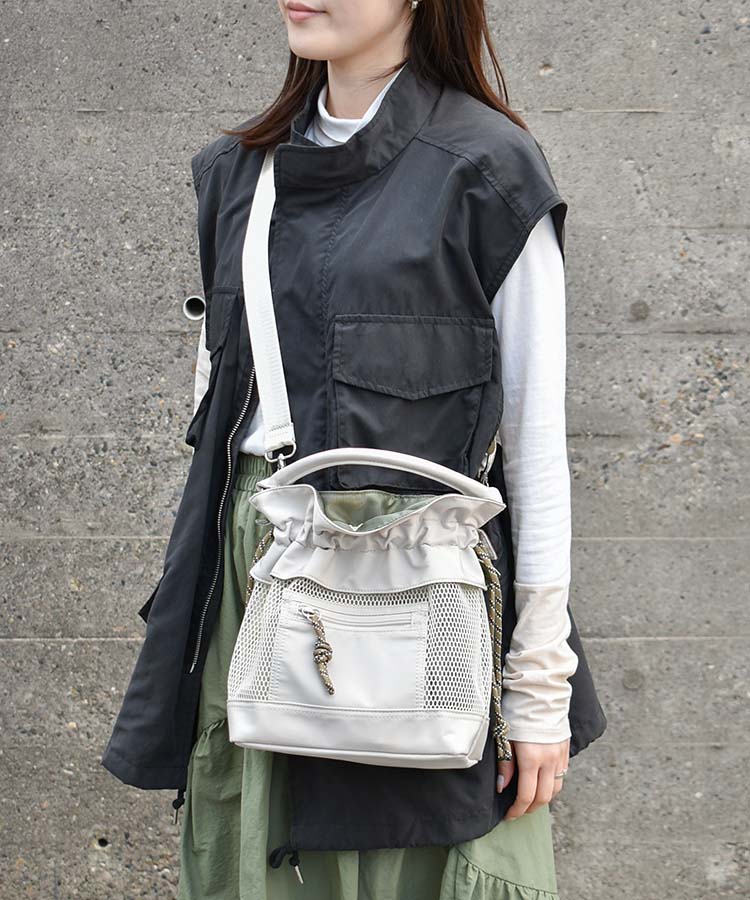 メッシュ2WAYナイロン巾着トート