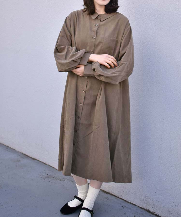 ピーチ起毛袖ボリュームシャツワンピース