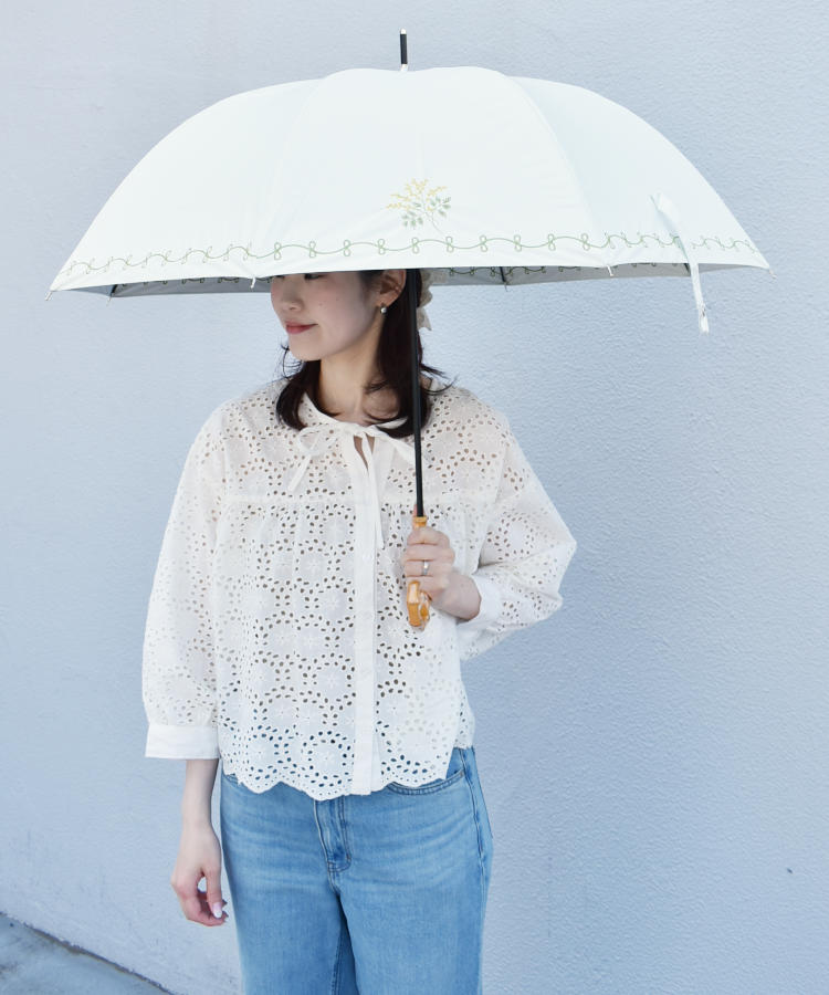 ミモザ刺繍晴雨兼用長傘