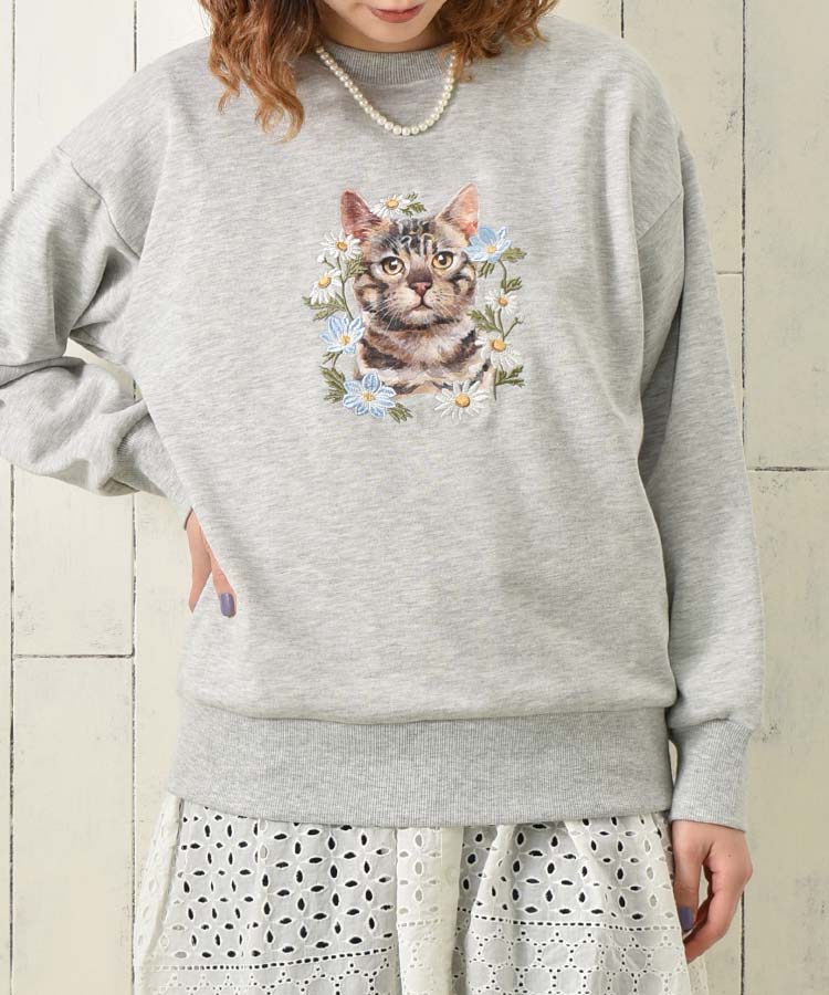 le petaleトラネコフラワー刺繍スウェット