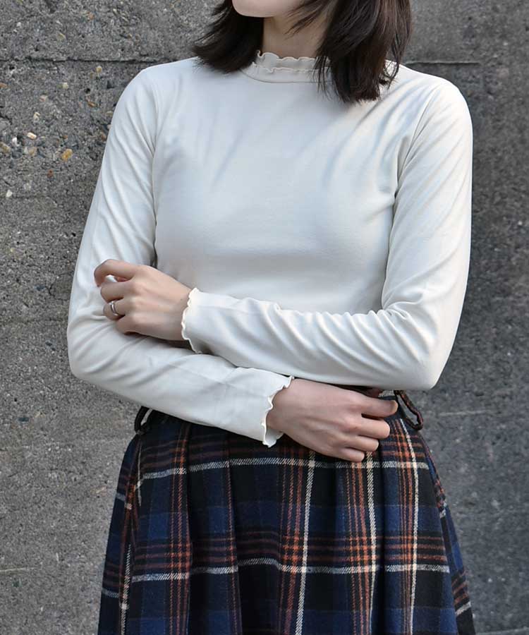 起毛リブWハイネックロンT