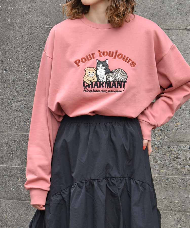 イヌネコ刺繍スウェット