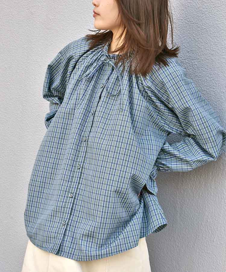 チェックリボンブラウス