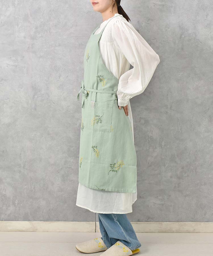 ミモザ刺繍エプロン