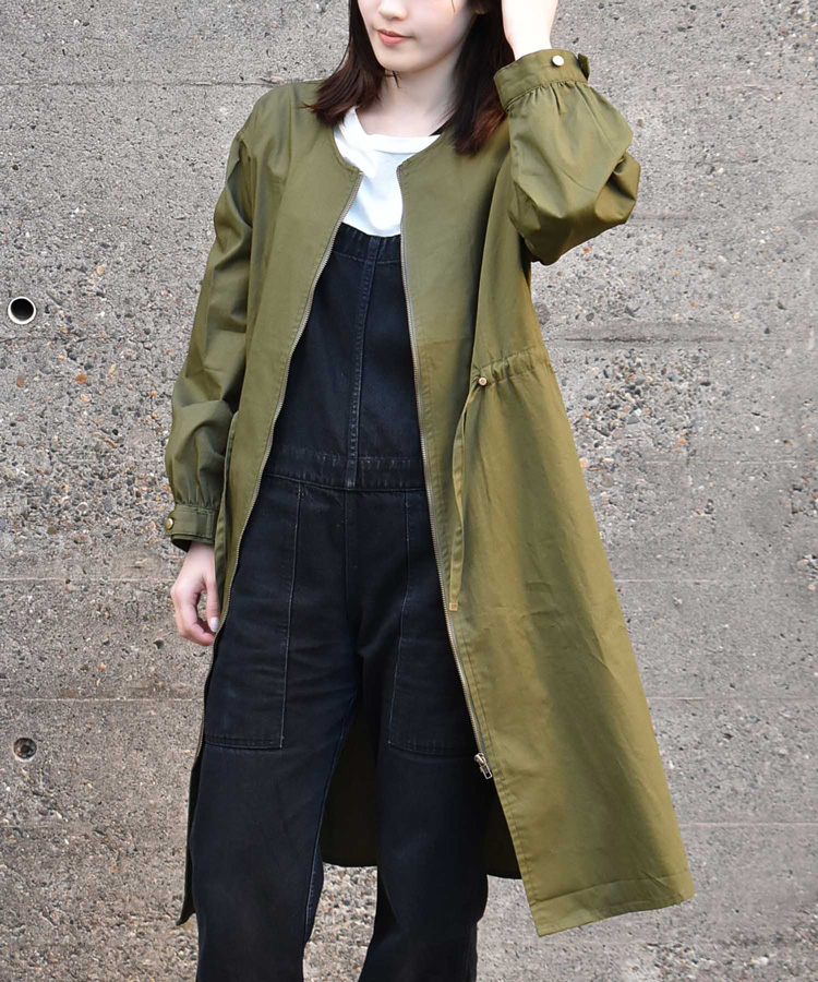 ノーカラーロングコート