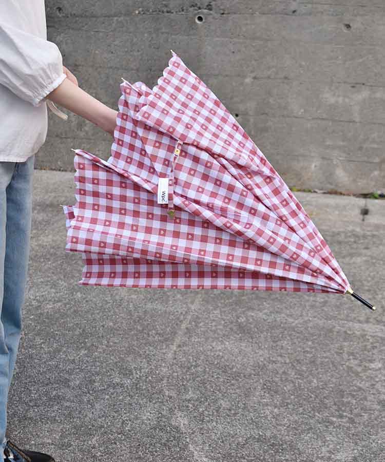 ギンガムハート雨長傘