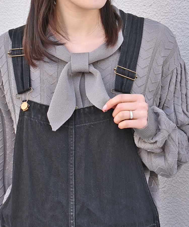 透かし編みニットタイ付きカーディガン