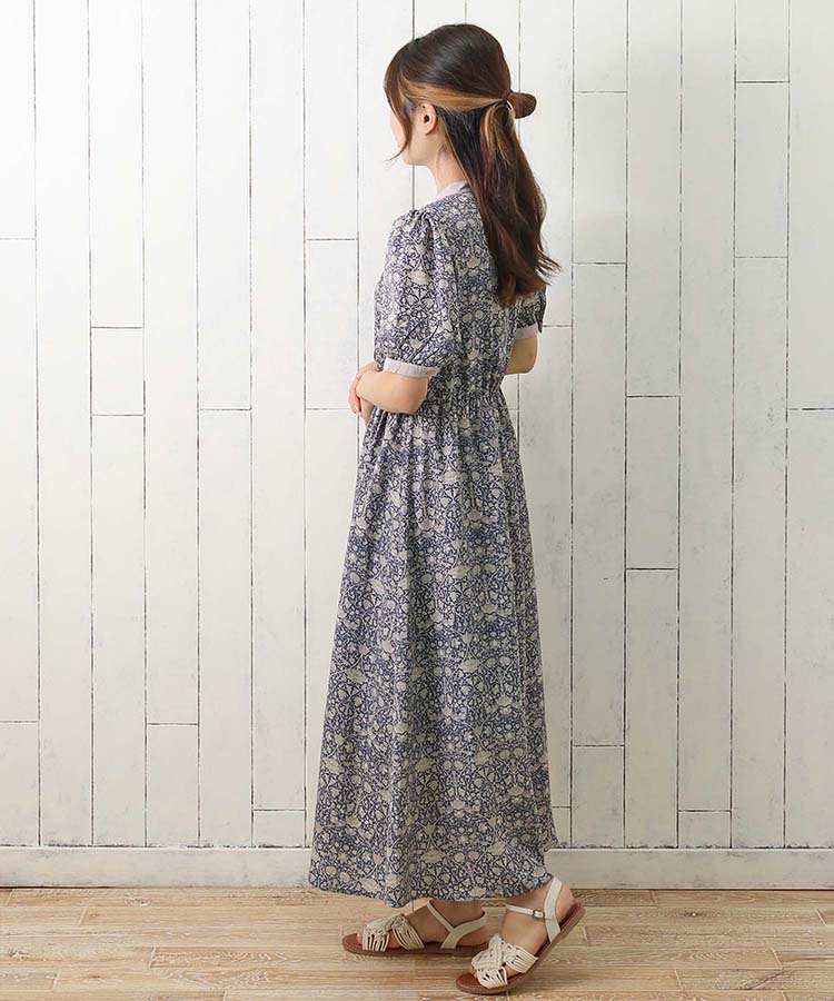 ≪SALE≫ダマスク柄パイピングワンピース