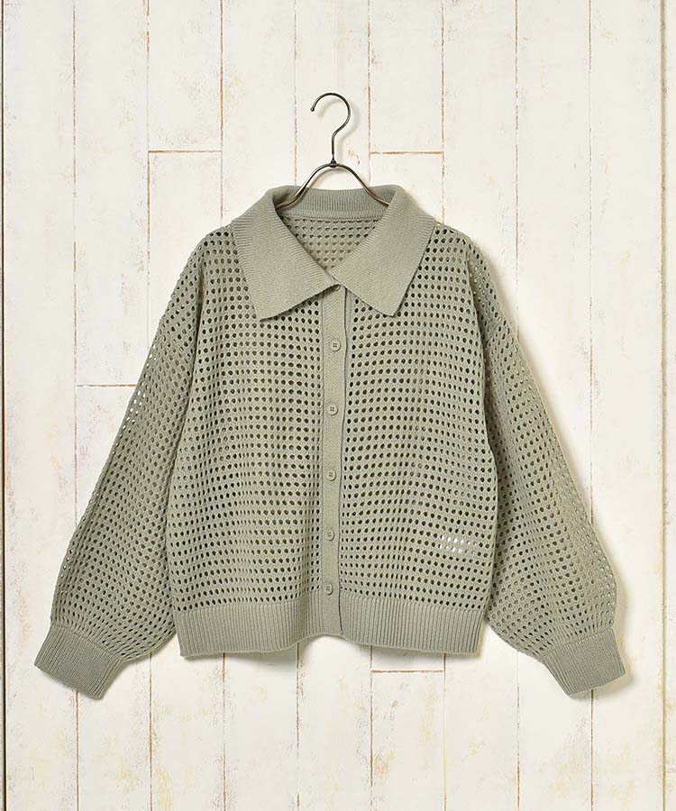 ≪SALE≫メッシュポロニットカーディガン