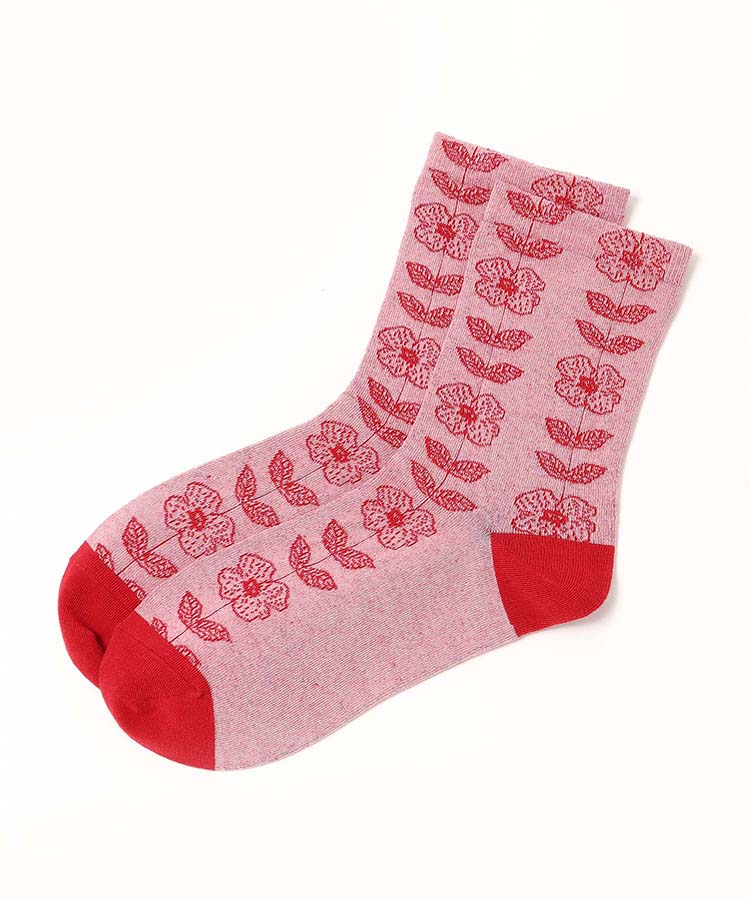 ジャガードフラワーロークルーソックス
