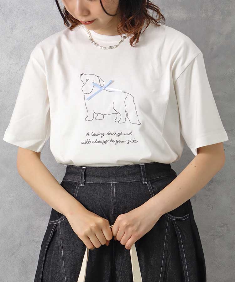 le petaleダックス刺繍リボンTシャツ