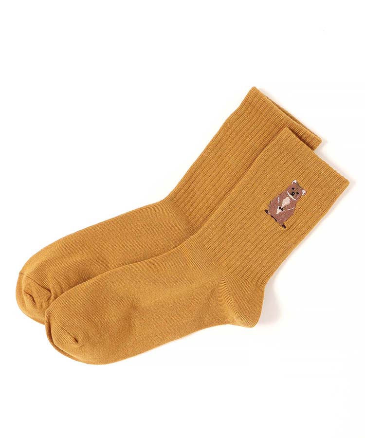 動物刺繍付きクルーソックス