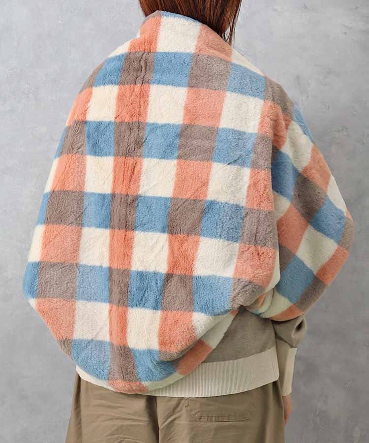 チェック柄エコファー裏ボアブランケット