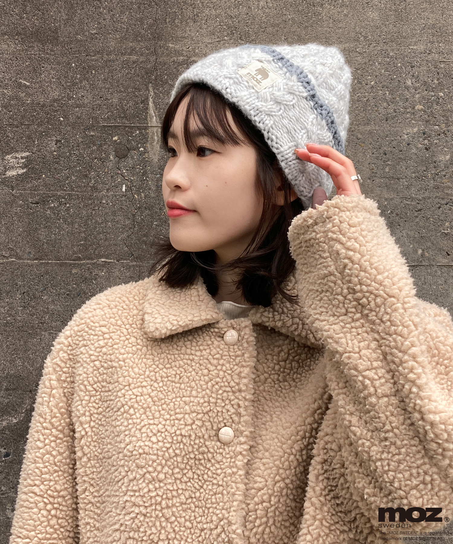 moz裏ボアケーブル編みニット帽