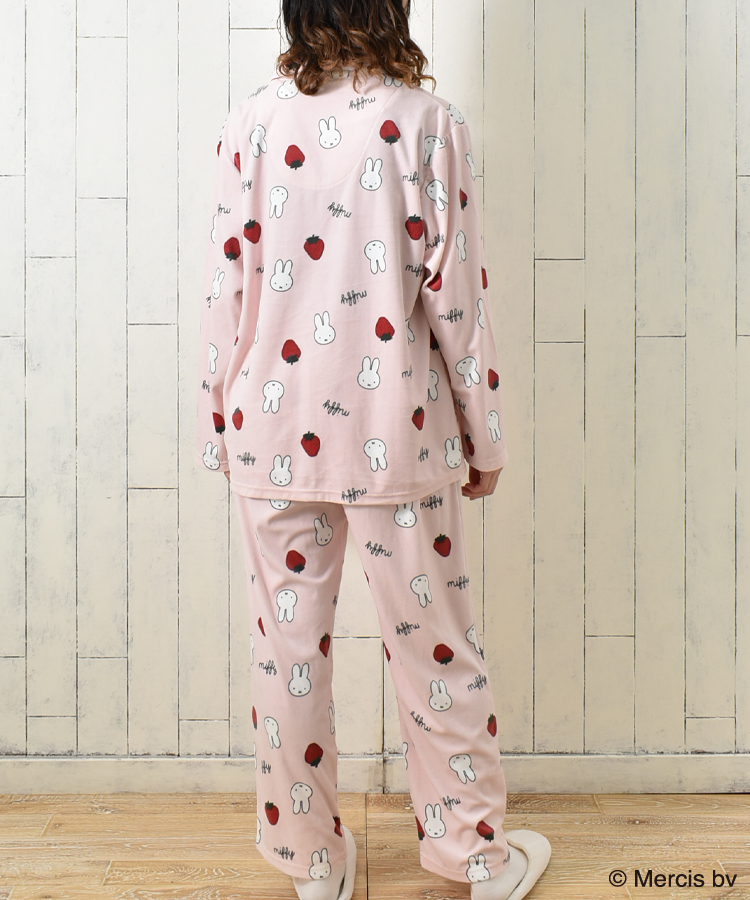 ミッフィーいちご柄前開きパジャマ上下セット