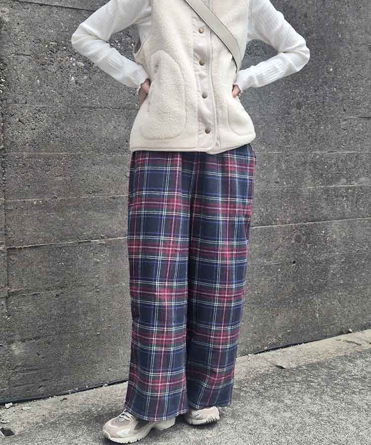 ネルチェック柄イージーパンツ