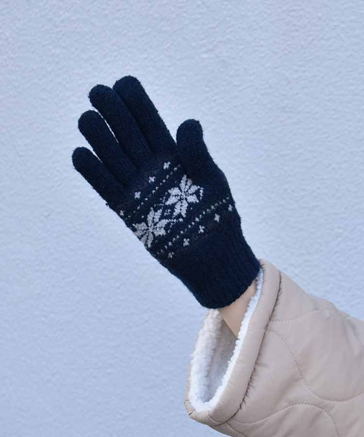 裏起毛雪柄ニットグローブL