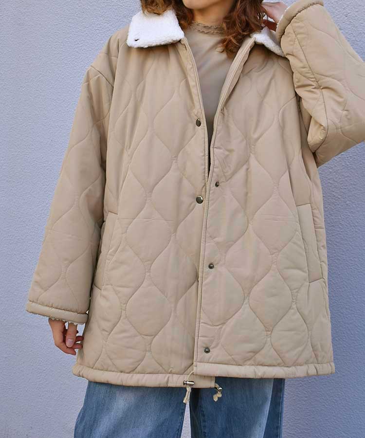 中綿ボア付きキルトコート