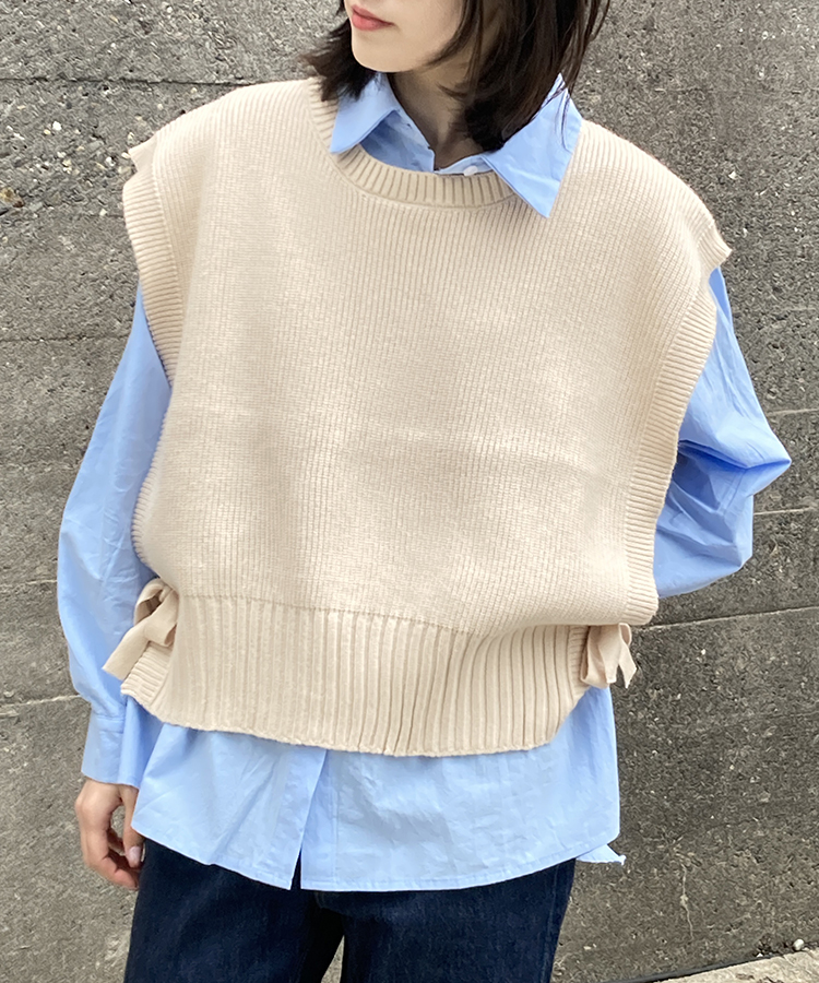 サイドリボンニットベスト