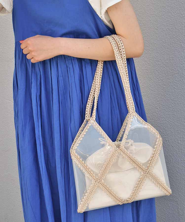 クロシェ編みクリアビニールトートバッグ