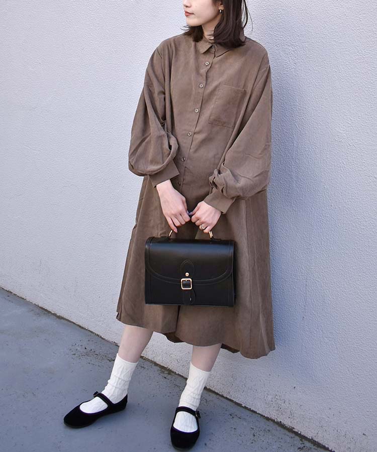 ピーチ起毛袖ボリュームシャツワンピース