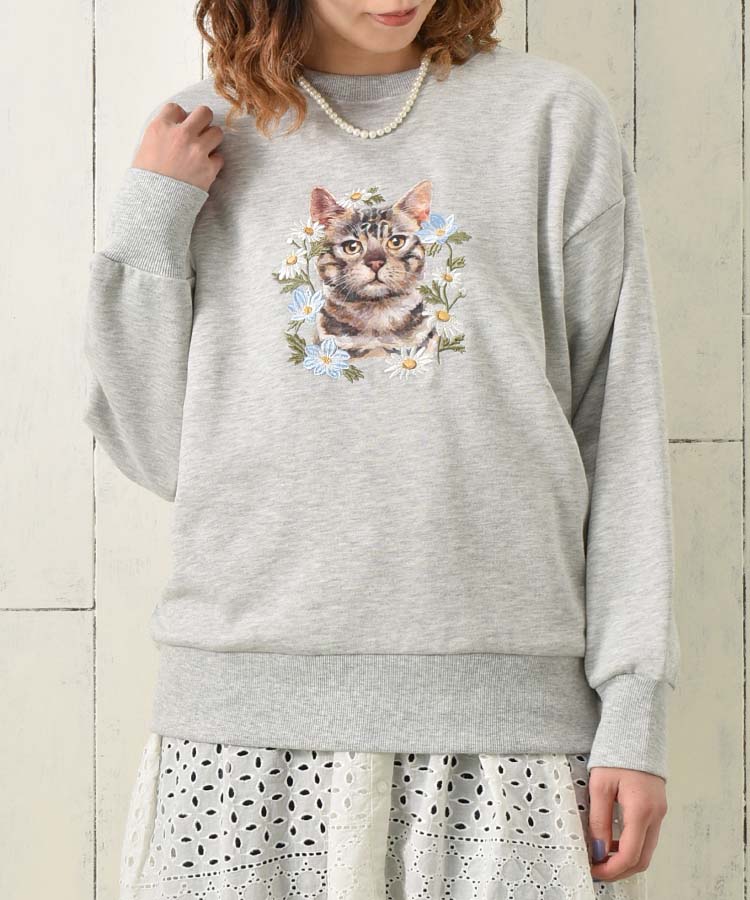 le petaleトラネコフラワー刺繍スウェット