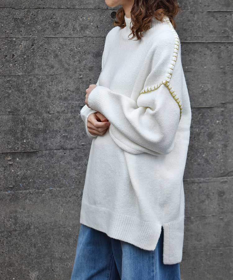 天竺配色ハンドステッチプルオーバー