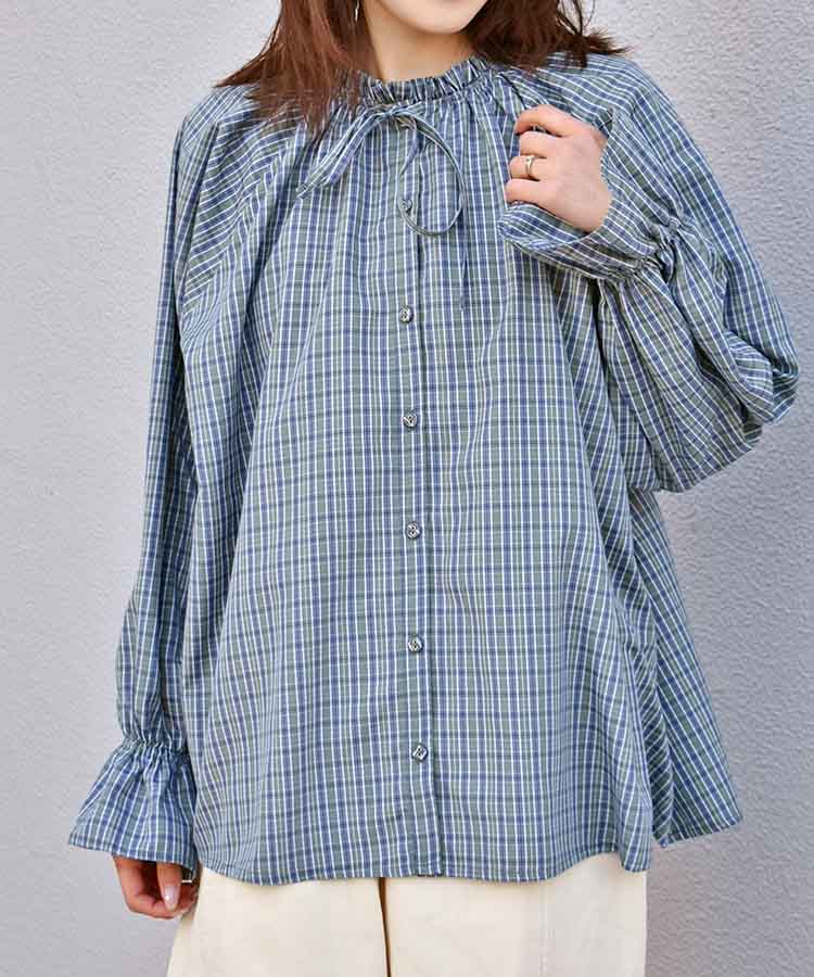 チェックリボンブラウス