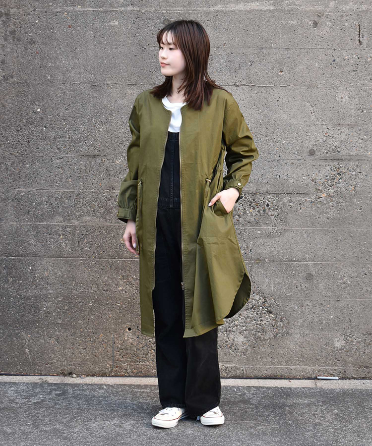 ノーカラーロングコート