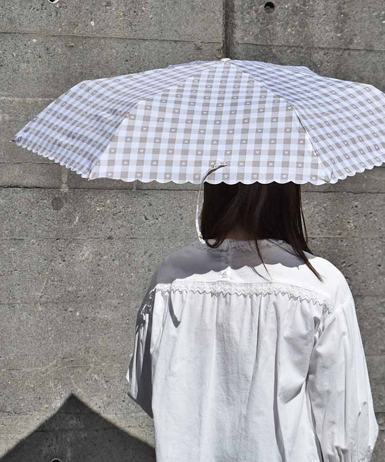 ギンガムハート折りたたみ傘