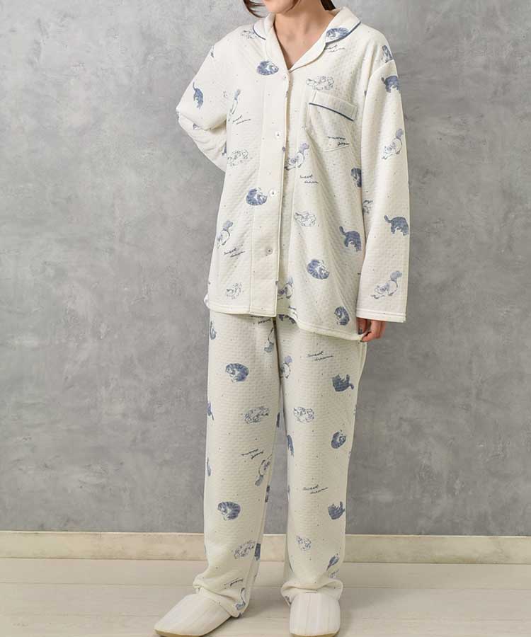 ねこ柄キルトパジャマ上下セット