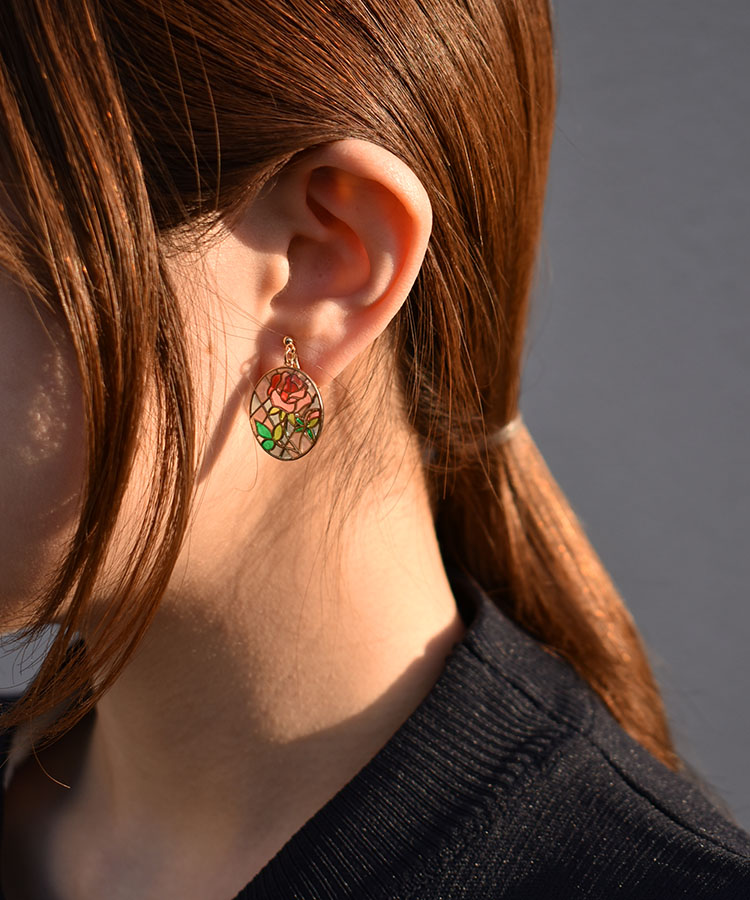 フラワーステンドグラスイヤリング