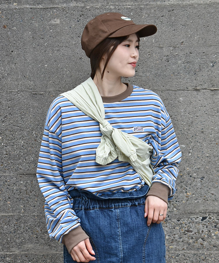 Bouncy.ワッペン付ボーダーロンT